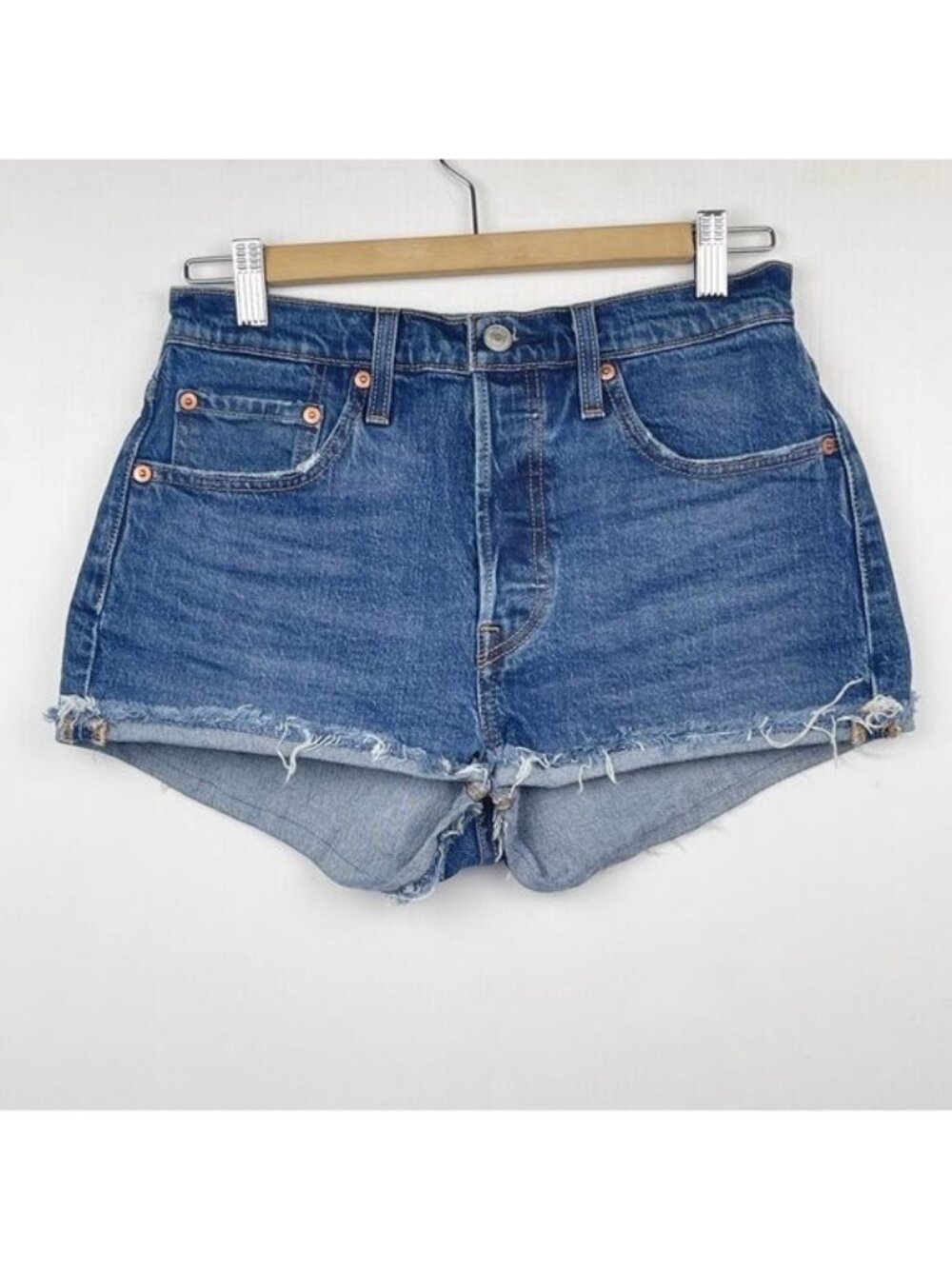 Levi's 501 High waisted Raw hem cut out denim Shorts size 27